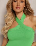 elsa.m by may Top Verde Halter cu Spatele Gol Khailey