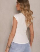 elsa.m by may Tricou Alb Cambrat cu Butoane Decorative și Decupaj la Decolteu Benolla