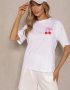 elsa.m by may Tricou Alb din Bumbac cu Model Cireșe și Zirconii Linavella