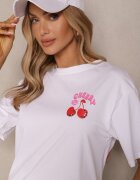 elsa.m by may Tricou Alb din Bumbac cu Model Cireșe și Zirconii Linavella