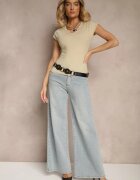 elsa.m by may Tricou Bej Mulat cu nasturi decorativi și decupaj la decolteu Benolla
