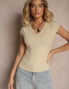 elsa.m by may Tricou Bej Mulat cu nasturi decorativi și decupaj la decolteu Benolla