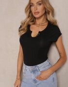 elsa.m by may Tricou Mulat Negru cu nasturi decorativi și decupaj la decolteu Benolla