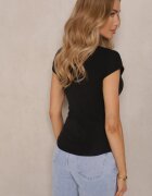elsa.m by may Tricou Mulat Negru cu nasturi decorativi și decupaj la decolteu Benolla