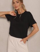 elsa.m by may Tricou Negru cu spate prelungit decorat cu broderie Ninilla