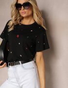 elsa.m by may Tricou Negru cu Strasuri în Diverse Culori Varcia