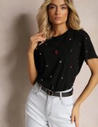 elsa.m by may Tricou Negru cu Strasuri în Diverse Culori Varcia