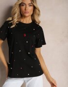 elsa.m by may Tricou Negru cu Strasuri în Diverse Culori Varcia