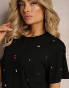 elsa.m by may Tricou Negru cu Strasuri în Diverse Culori Varcia