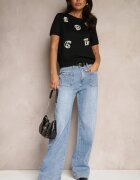 elsa.m by may Tricou Negru cu Zirconii Perle și Aplicații Silvivia