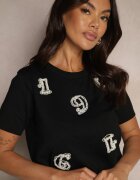 elsa.m by may Tricou Negru cu Zirconii Perle și Aplicații Silvivia