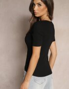 elsa.m by may Tricou negru din bumbac reiat cu nasturi Florvivi