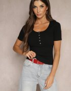 elsa.m by may Tricou negru din bumbac reiat cu nasturi Florvivi