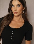 elsa.m by may Tricou negru din bumbac reiat cu nasturi Florvivi