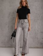 elsa.m by may Tricou negru din viscoză cu croială ajustată cu guler înalt Isomina