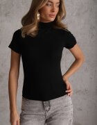 elsa.m by may Tricou negru din viscoză cu croială ajustată cu guler înalt Isomina