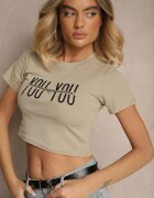 emt Tricou Bej închis din bumbac decorat cu lanț și inscripția Olithel