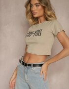 emt Tricou Bej închis din bumbac decorat cu lanț și inscripția Olithel