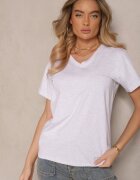 emt Tricou Gri deschis din Bumbac cu Decolteu în V Tanirea