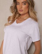 emt Tricou Gri deschis din Bumbac cu Decolteu în V Tanirea