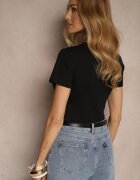 emt Tricou Negru din Bumbac Decorat cu Lanț și cu Inscripție Olithel