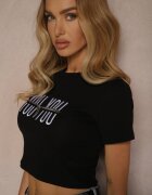 emt Tricou Negru din Bumbac Decorat cu Lanț și cu Inscripție Olithel