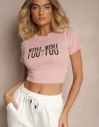 emt Tricou roz din bumbac decorat cu lanț și inscripție Olithel