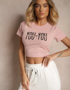 emt Tricou roz din bumbac decorat cu lanț și inscripție Olithel
