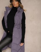 emt Vestă Mov Matlasată cu șnur în talie și glugă Detașabilă Aminstina