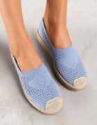  Espadrile Ajourate Albastre pe Talpă Împletită cu Vârf Decorativ Uraian