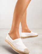  Espadrile albe perforate pe talpă împletită cu vârf decorativ Uraian