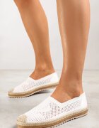  Espadrile albe perforate pe talpă împletită cu vârf decorativ Uraian