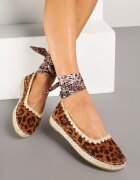  Espadrile panteră cu legătură cu model la gleznă decorate cu împletitură Lortevia
