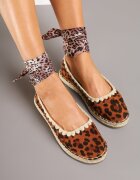  Espadrile panteră cu legătură cu model la gleznă decorate cu împletitură Lortevia