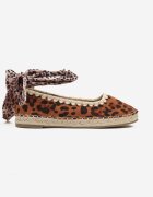  Espadrile panteră cu legătură cu model la gleznă decorate cu împletitură Lortevia