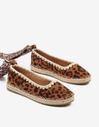  Espadrile panteră cu legătură cu model la gleznă decorate cu împletitură Lortevia