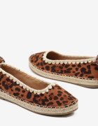  Espadrile panteră cu legătură cu model la gleznă decorate cu împletitură Lortevia