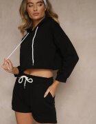 exmoda Set Trening Negru din Bumbac cu Pantaloni scurți și Bluză scurtă cu glugă Ralarose