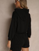 exmoda Set Trening Negru din Bumbac cu Pantaloni scurți și Bluză scurtă cu glugă Ralarose