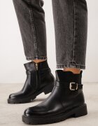 fashion&bella Botine biker cu talpă cu profil și panou elastic decorate cu dungi cu cataramă Serilla Negre