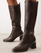 fashion&bella Cizme cu toc gros decorate cu cataramă și inserții elastice Mirila Maro