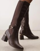 fashion&bella Cizme cu toc gros decorate cu cataramă și inserții elastice Mirila Maro