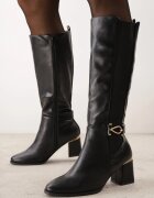 fashion&bella Cizme cu toc gros decorate cu cataramă și inserții elastice Mirila Negre