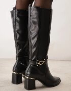 fashion&bella Cizme cu toc gros decorate cu cataramă și inserții elastice Mirila Negre
