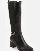 fashion&bella Cizme cu toc gros decorate cu cataramă și inserții elastice Mirila Negre