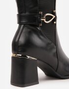 fashion&bella Cizme cu toc gros decorate cu cataramă și inserții elastice Mirila Negre