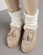 fashion&bella Ghete de zăpadă bej pe platformă decorate cu broderie și franjuri Linomis
