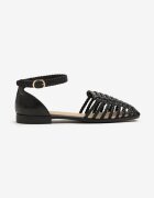 fashion belle Sandale Negre Decorate cu Împletitură Pellore