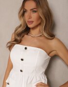 fashion Compleu Alb Top Bandeau cu Bască și Pantaloni Evazați Vilkio