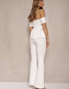 fashion Compleu de costum Alb Bluză tip spaniolă și Pantaloni evazați Silkio